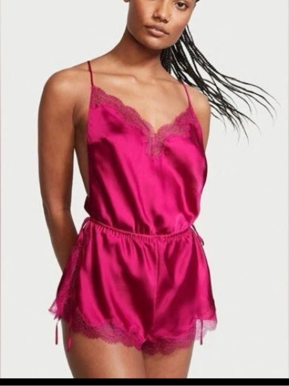 Victoria's Secret purple Satin Lace-Trim Cami Romper